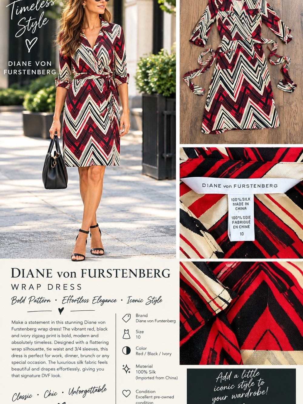 ❤️ Diane von Furstenberg 100% Silk Wrap Dress – Size 10